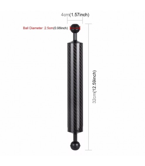Braccetto di 32 cm e Diametro 4 cm in Carbonio Galleggiante per Staffe e Supporti, con 2 Sfere da 25 mm e 200 gr. Galleggiamento