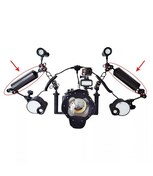 Braccetto di 32 cm e Diametro 4 cm in Carbonio Galleggiante per Staffe e Supporti, con 2 Sfere da 25 mm e 200 gr. Galleggiamento