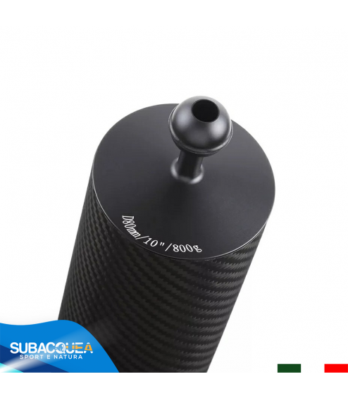 Braccetto di 28 cm e Diametro 8 cm in Carbonio Galleggiante per Staffe e Supporti, 2 Sfere da 25 mm e 800 gr. Galleggiamento
