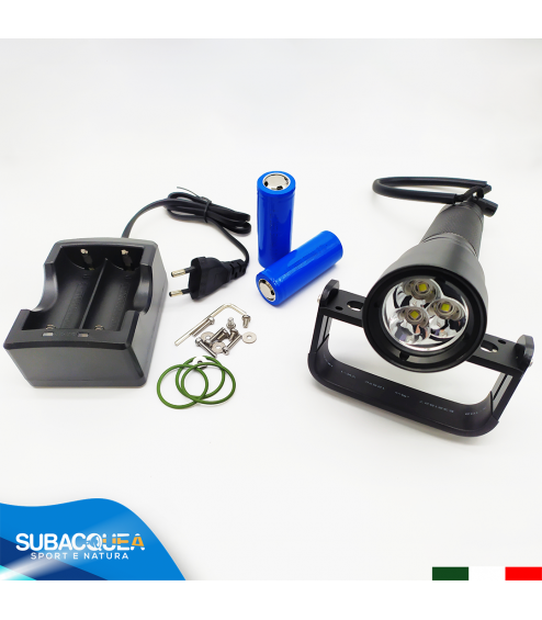 Torcia Subacquea Primaria, Modello L-3, Maniglia Goodman, LED XM-L2 U2, 2500 Lm