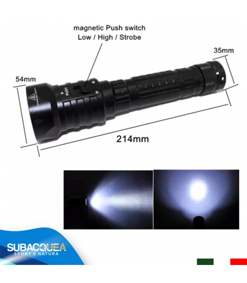 Torcia Subacquea Primaria, Modello L4, 4 LED XM-L2 U2, 2000 Lm