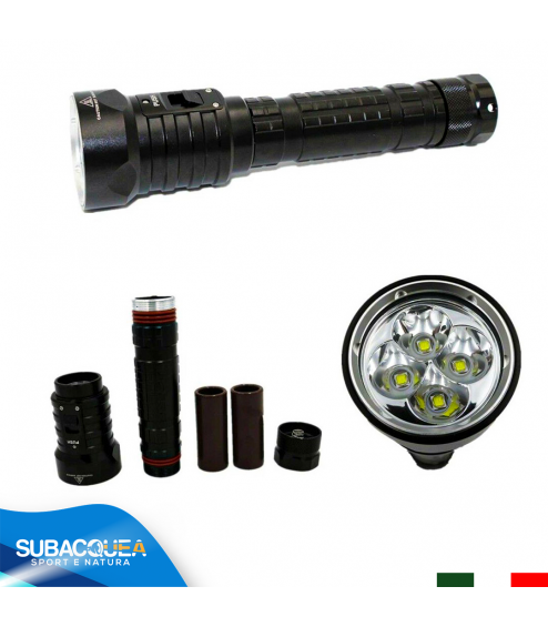 Torcia Subacquea Primaria, Modello L4, 4 LED XM-L2 U2, 2000 Lm