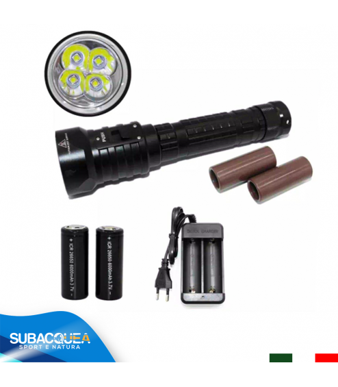 Torcia Subacquea Primaria, Modello L4, 4 LED XM-L2 U2, 2000 Lm