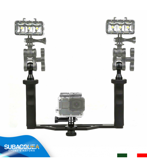 Staffa in Alluminio con Supporto Fisso per Fotocamere Compatte e Videocamere Subacquee con Doppia Impugnatura