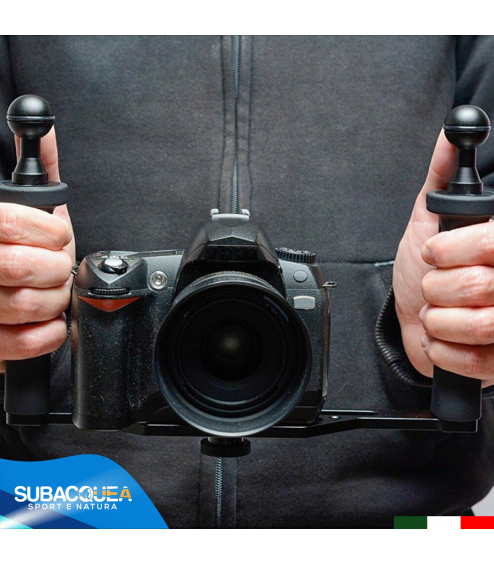 Staffa in Alluminio con Supporto Fisso per Fotocamere Compatte e Videocamere Subacquee con Doppia Impugnatura