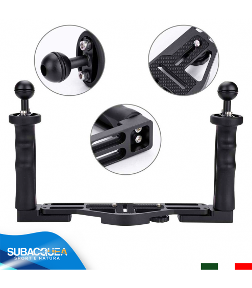 Staffa in Alluminio con Supporto Regolabile per Fotocamere Compatte e Videocamere Subacquee con Doppia Impugnatura