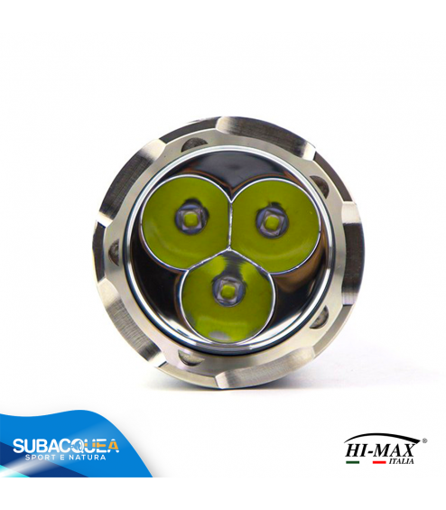 Torcia Subacquea Primaria Hi-MAX, Modello X7, 3 LED XM-L2 U2, 3000 Lm