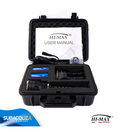 Torcia Subacquea Primaria Hi-MAX, Modello X7, 3 LED XM-L2 U2, 3000 Lm