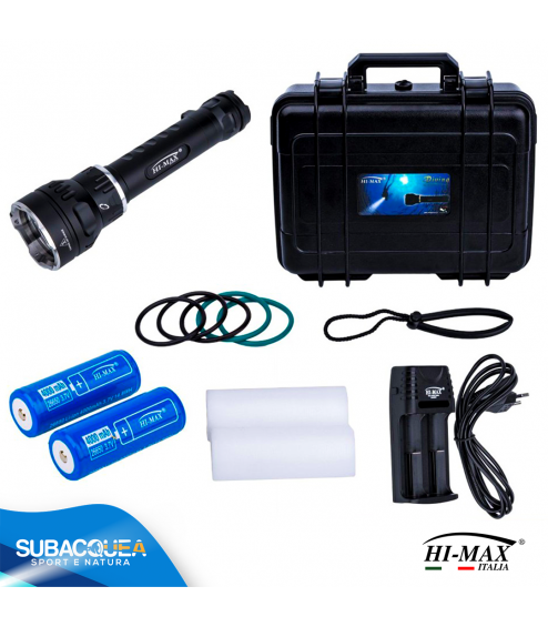 Torcia Subacquea Primaria Hi-MAX, Modello X7, 3 LED XM-L2 U2, 3000 Lm