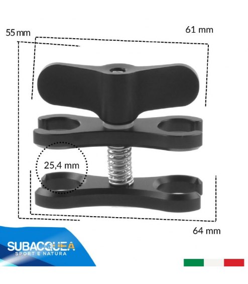 Clamp aperta in Alluminio, Morsetto per Staffe e Supporti, con Doppia Blocca Sfera da 25 mm