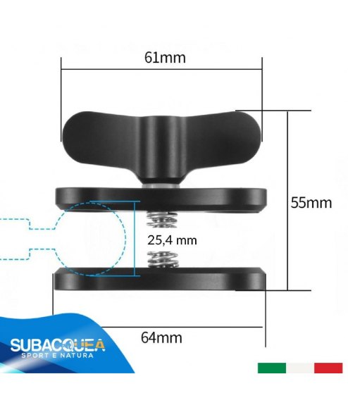 Clamp aperta in Alluminio, Morsetto per Staffe e Supporti, con Doppia Blocca Sfera da 25 mm