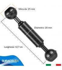 Braccetto di 15 cm e Diametro 2 cm in Carbonio Galleggiante per Staffe e Supporti, con 2 Sfere da 25 mm