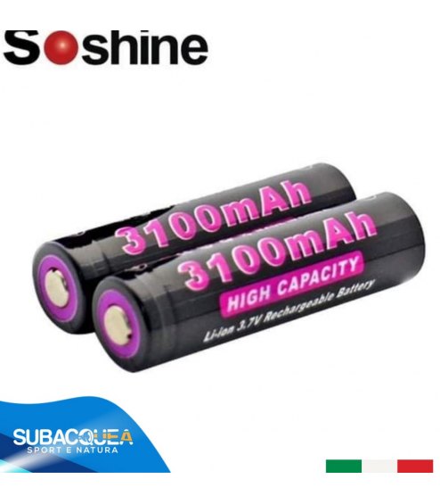 Batteria Soshine 18650 3100 mAh 3.7 V al Litio Ricaricabile