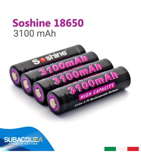 Batteria Soshine 18650 3100 mAh 3.7 V al Litio Ricaricabile