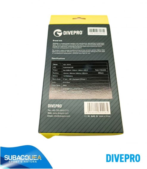Torcia Subacquea Primaria DivePro, Modello S26, 2600 Lumen, 3 gradi
