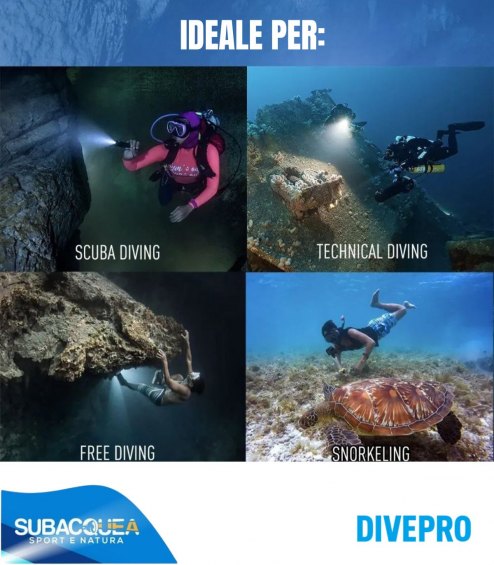 Torcia Subacquea Primaria DivePro, Modello S26, 2600 Lumen, 3 gradi