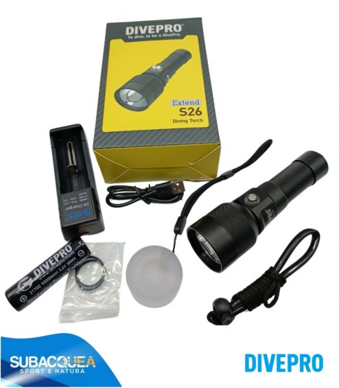 Torcia Subacquea Primaria DivePro, Modello S26, 2600 Lumen, 3 gradi