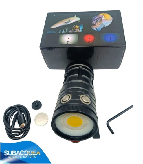 Torcia Subacquea, Modello D10, per Foto e Video, 140°, led Cob, 7000 Lm