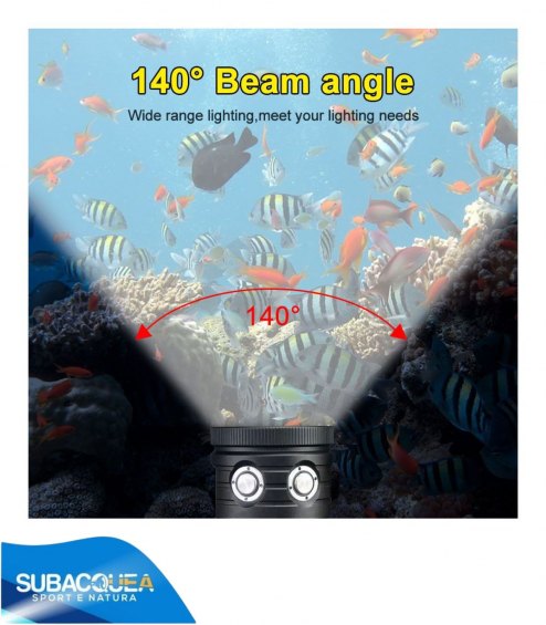 Torcia Subacquea, Modello D10, per Foto e Video, 140°, led Cob, 7000 Lm