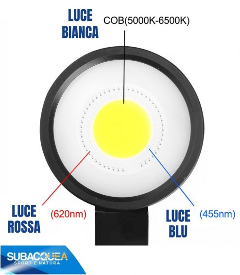 Torcia Subacquea, Modello D10, per Foto e Video, 140°, led Cob, 7000 Lm