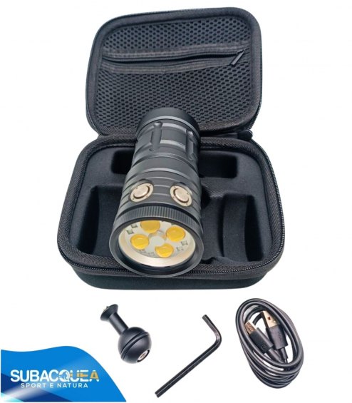 Torcia Subacquea, Modello D16 New, per Foto e Video,120°, led Cob, 7000 Lm