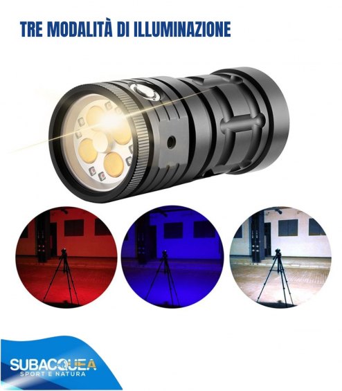 Torcia Subacquea, Modello D16 New, per Foto e Video,120°, led Cob, 7000 Lm
