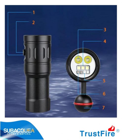 Torcia Subacquea TrustFife,Modello DF35,per Foto e Video,150°,led 5050,2350 Lm