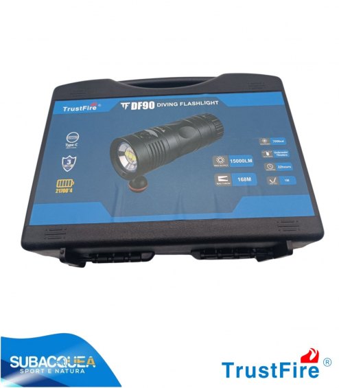 Torcia Subacquea TrustFife, Modello DF90, per Foto e Video, 150°, led 7070, 15000Lm