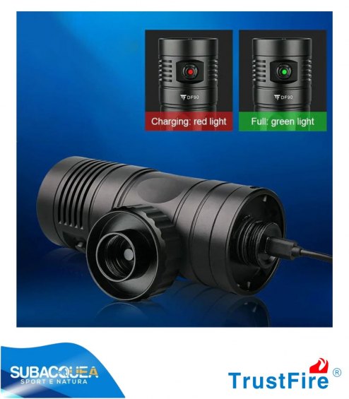 Torcia Subacquea TrustFife, Modello DF90, per Foto e Video, 150°, led 7070, 15000Lm