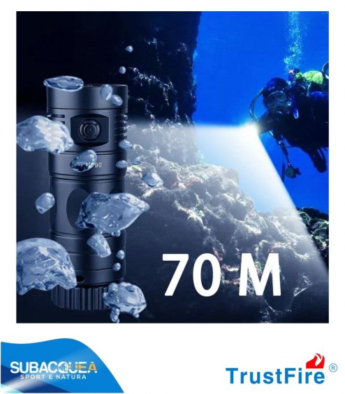 Torcia Subacquea TrustFife, Modello DF90, per Foto e Video, 150°, led 7070, 15000Lm