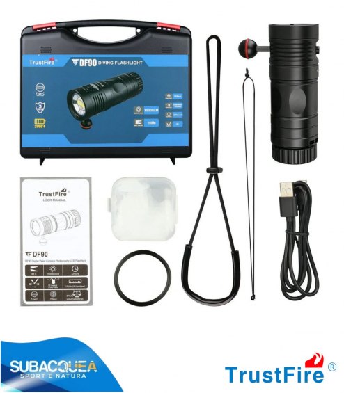 Torcia Subacquea TrustFife, Modello DF90, per Foto e Video, 150°, led 7070, 15000Lm