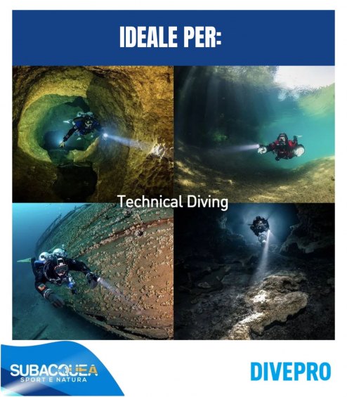 Torcia Subacquea Speleo, Marca DivePro, Modello CL4200B Backmount,1 Led Cree XHP70B,4200 Lumen