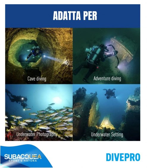Torcia subacquea per foto e video,Marca DivePro,Modello DF40F,1 Led Cree XHP70.2,4200 Lumen
