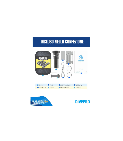 Torcia subacquea per foto e video,Marca DivePro,Modello DF40F,1 Led Cree XHP70.2,4200 Lumen