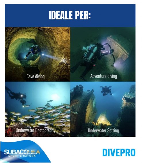 Torcia subacquea per foto e video,Marca DivePro,Modello Vision Pro+,1 Led Cree CMA2550 ,15000 Lumen reali