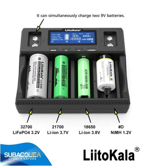 Caricabatteria LiitoKala 18650-26650-32700 3.7V a litio Batteria Universale LCD AA AAA Ricaricabile