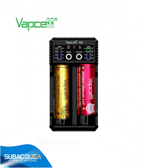 Vapcell U2 - caricabatterie intelligente con 2 canali 2 A per Ni-Mh, Ni-Cd e Li-Ion + funzione PowerBank
