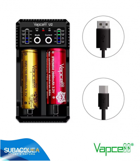 Vapcell U2 - caricabatterie intelligente con 2 canali 2 A per Ni-Mh, Ni-Cd e Li-Ion + funzione PowerBank