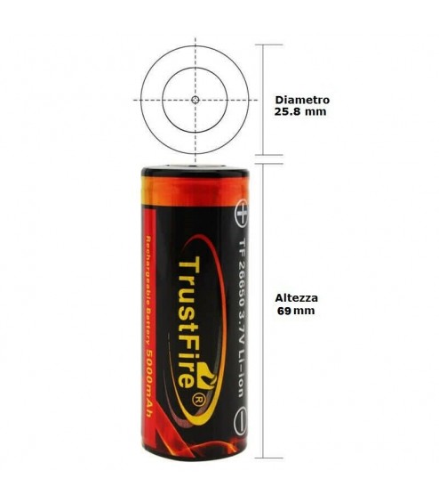 Batteria Trustfire 26650 5000 mAh 3.7 V al Litio Ricaricabile con PCB di Protezione